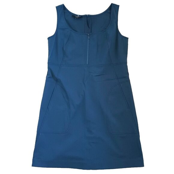 Lafayette 148 Amoya Zip Detailed Dress Size L Glaze Blue Bi-Stretch Sleeveless - Picture 3 of 15